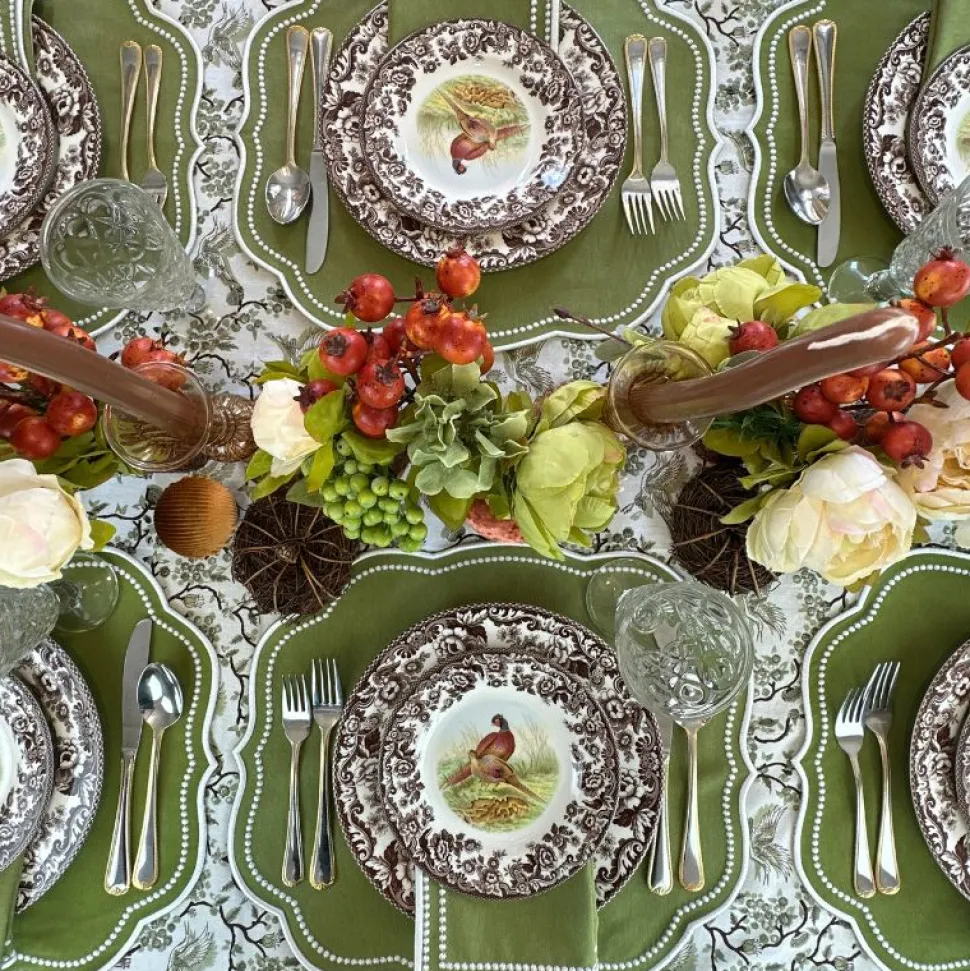 Toile de Jouy Birds Tablecloth in Sage