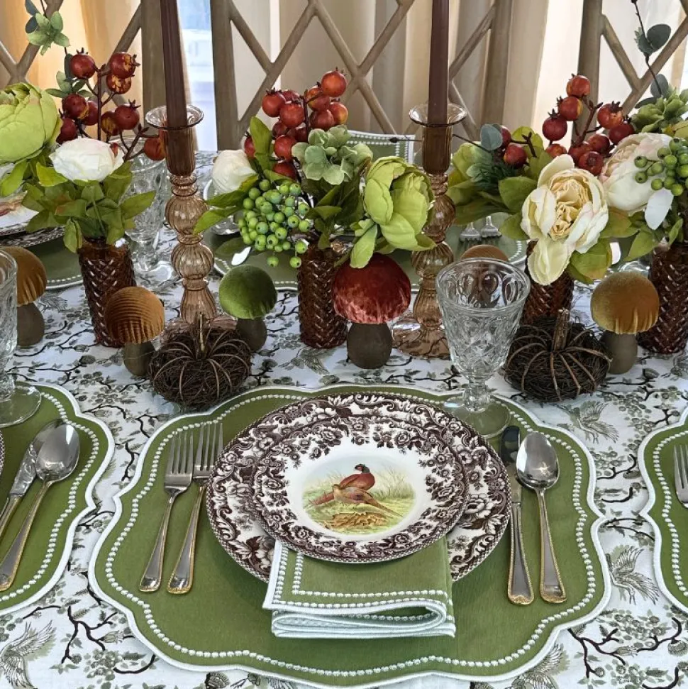 Toile de Jouy Birds Tablecloth in Sage