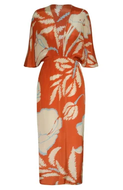 Topacio Crepe Chine Tunic Dress in Orange Gladiolos