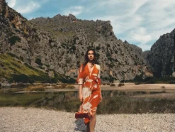 Topacio Crepe Chine Tunic Dress in Orange Gladiolos