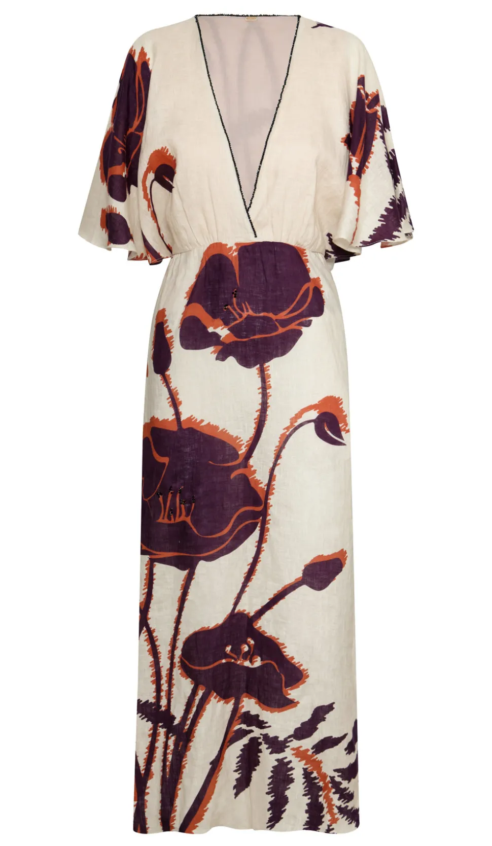 Topacio Linen Tunic Dress in Ecru & Purple Gladiolos