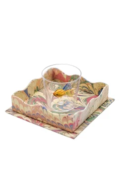 Trinket Cocktail Napkin Tray in Multicolor Marbling