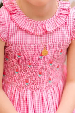 Tulip Pink Gingham Frilled Cap Sleeve Smocked Dress