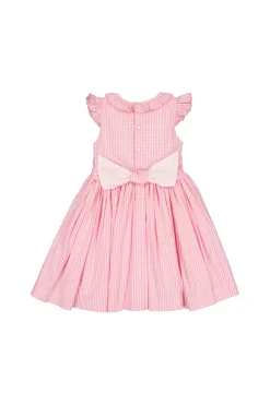 Tulip Pink Gingham Frilled Cap Sleeve Smocked Dress