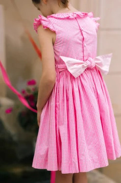 Tulip Pink Gingham Frilled Cap Sleeve Smocked Dress