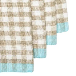 Two-Tone Gingham Napkins in Natural & Aqua, Set of 4