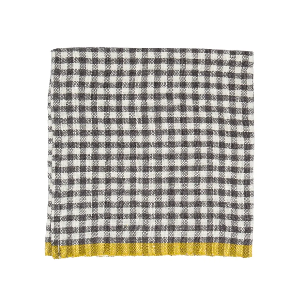 Two-Tone Gingham Napkins in Natural & Aqua, Set of 4