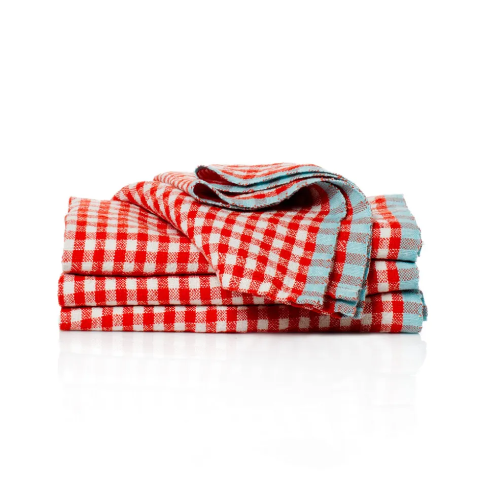 Two-Tone Gingham Napkins in Natural & Aqua, Set of 4