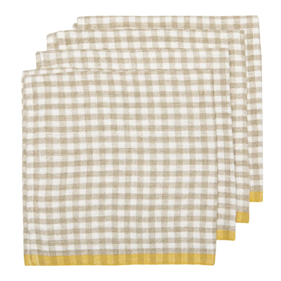 Two-Tone Gingham Napkins in Natural & Aqua, Set of 4