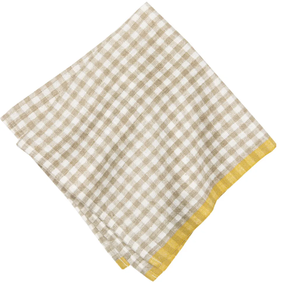 Two-Tone Gingham Napkins in Natural & Aqua, Set of 4