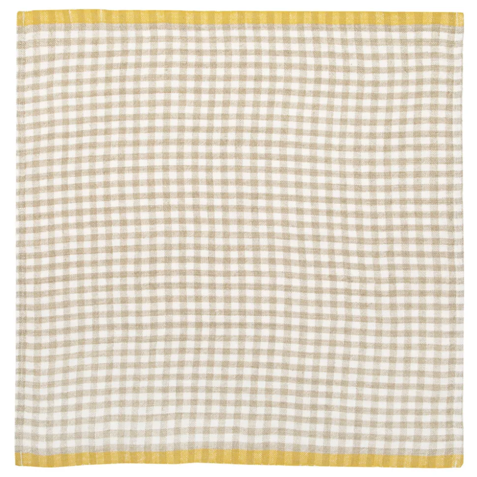 Two-Tone Gingham Napkins in Natural & Aqua, Set of 4