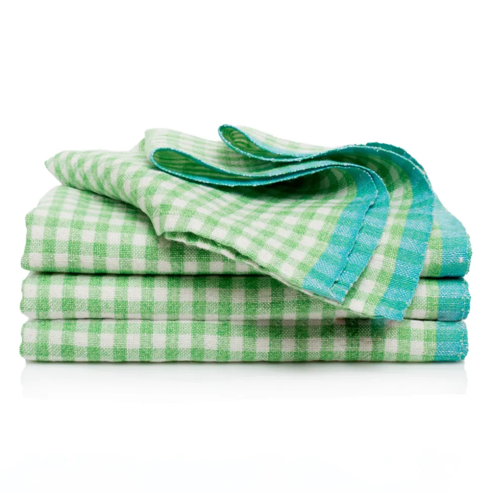 Two-Tone Gingham Napkins in Natural & Aqua, Set of 4