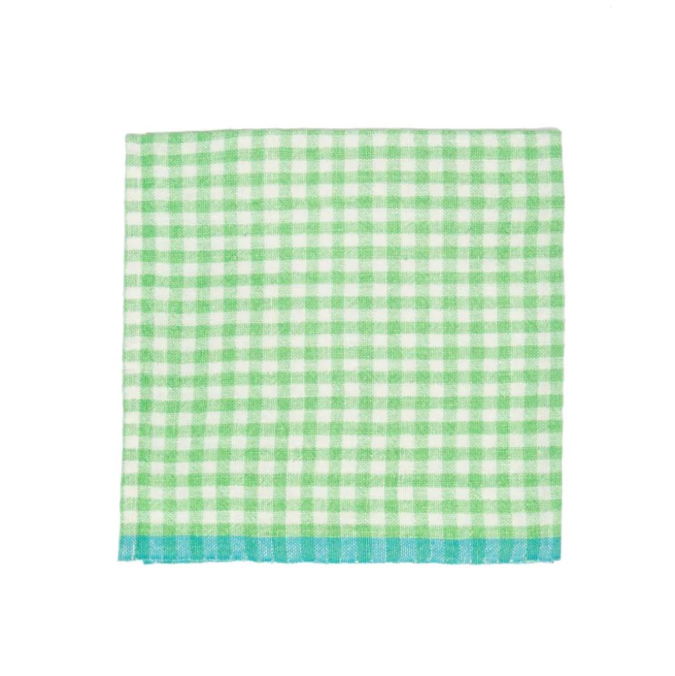 Two-Tone Gingham Napkins in Natural & Aqua, Set of 4