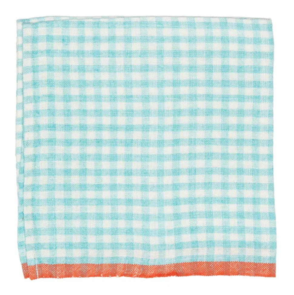 Two-Tone Gingham Napkins in Aqua & Orange, Set of 4