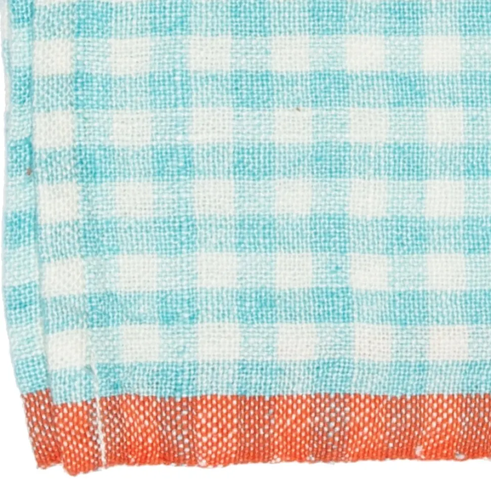 Two-Tone Gingham Napkins in Aqua & Orange, Set of 4
