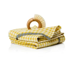 Two-Tone Gingham Towels in Dijon & Grey, Set of 2