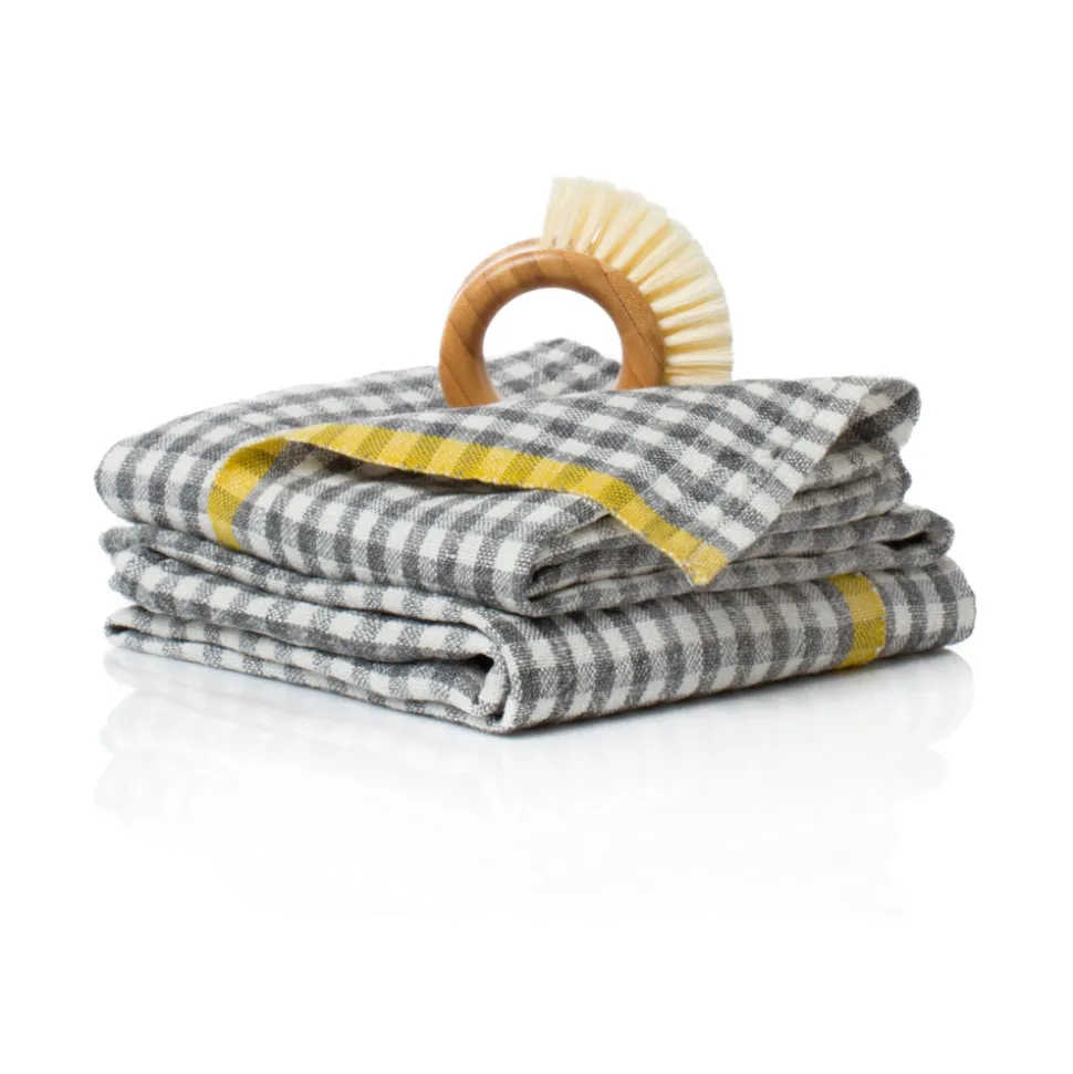 Two-Tone Gingham Towels in Natural & Aqua, Set of 2