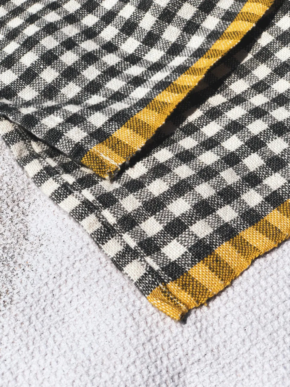 Two-Tone Gingham Towels in Natural & Aqua, Set of 2