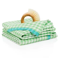Two-Tone Gingham Towels in Natural & Aqua, Set of 2
