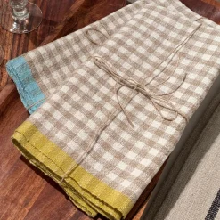 Two-Tone Gingham Towels in Natural & Aqua, Set of 2