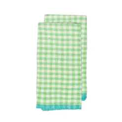 Two-Tone Gingham Towels in Natural & Aqua, Set of 2