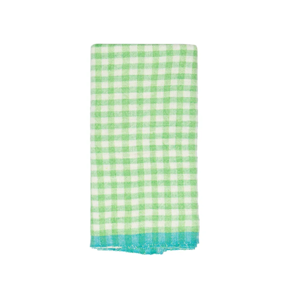 Two-Tone Gingham Towels in Natural & Aqua, Set of 2