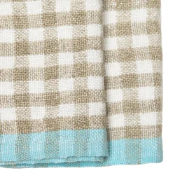 Two-Tone Gingham Towels in Natural & Aqua, Set of 2