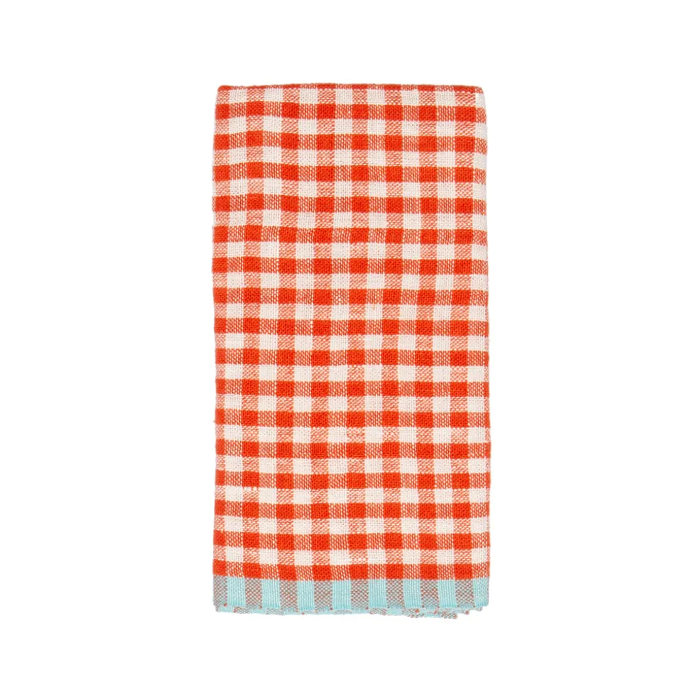 Two-Tone Gingham Towels in Natural & Aqua, Set of 2