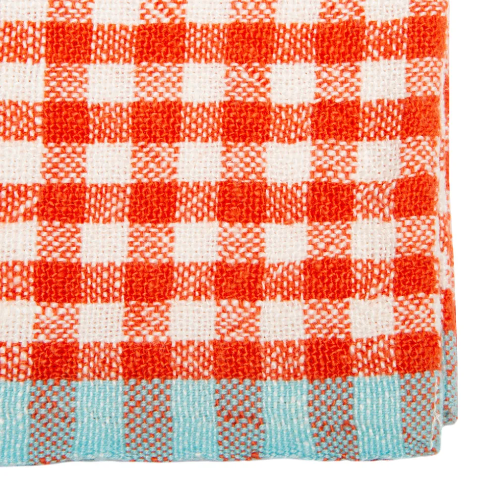 Two-Tone Gingham Towels in Natural & Aqua, Set of 2