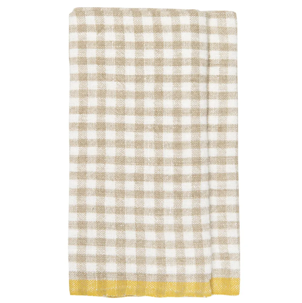 Two-Tone Gingham Towels in Natural & Aqua, Set of 2