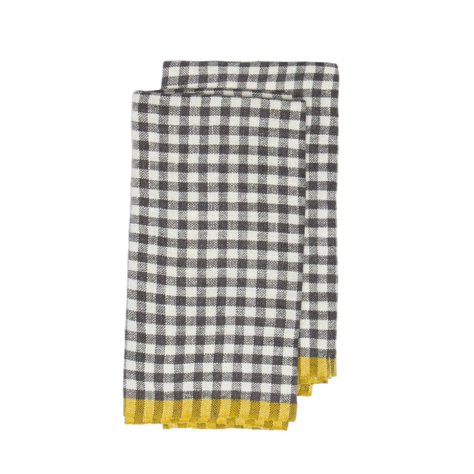 Two-Tone Gingham Towels in Natural & Aqua, Set of 2