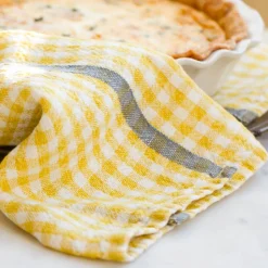 Two-Tone Gingham Towels in Natural & Aqua, Set of 2