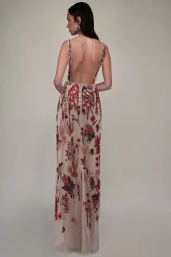 Underwater Wildflower Column Dress in Cranberry