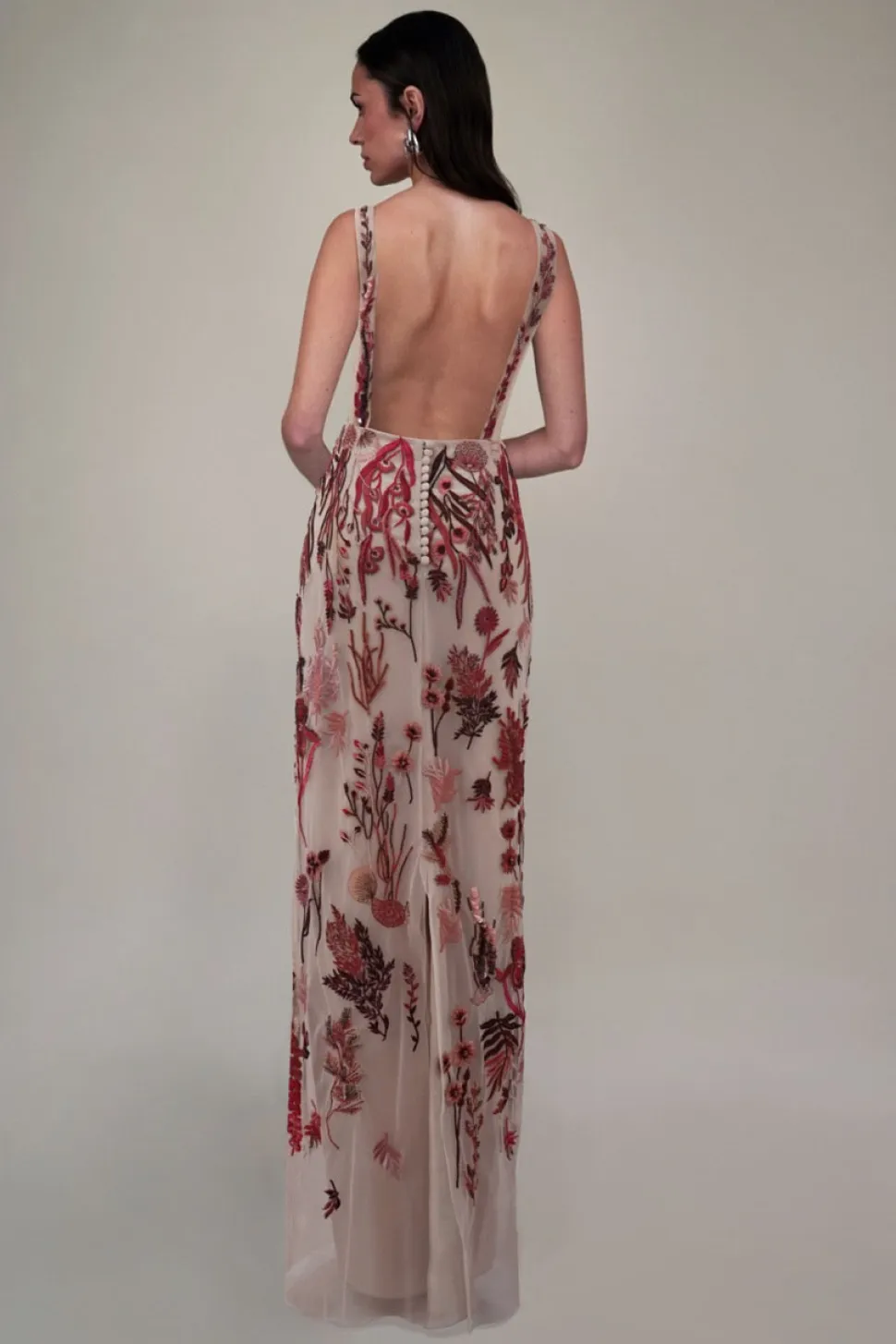 Underwater Wildflower Column Dress in Cranberry