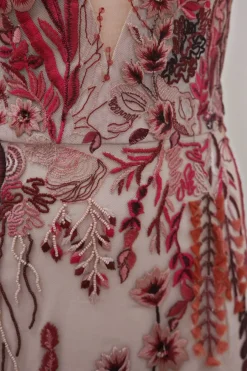 Underwater Wildflower Column Dress in Cranberry