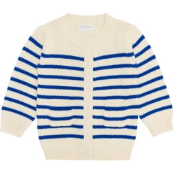 Unisex Cream and Blue Stripe Knit Cardigan