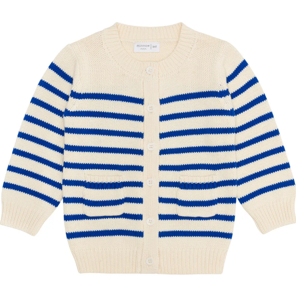Unisex Cream and Blue Stripe Knit Cardigan