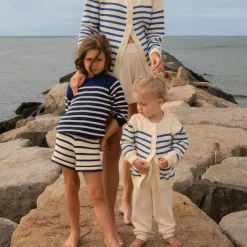 Unisex Cream and Blue Stripe Knit Cardigan