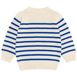 Unisex Cream and Blue Stripe Knit Cardigan