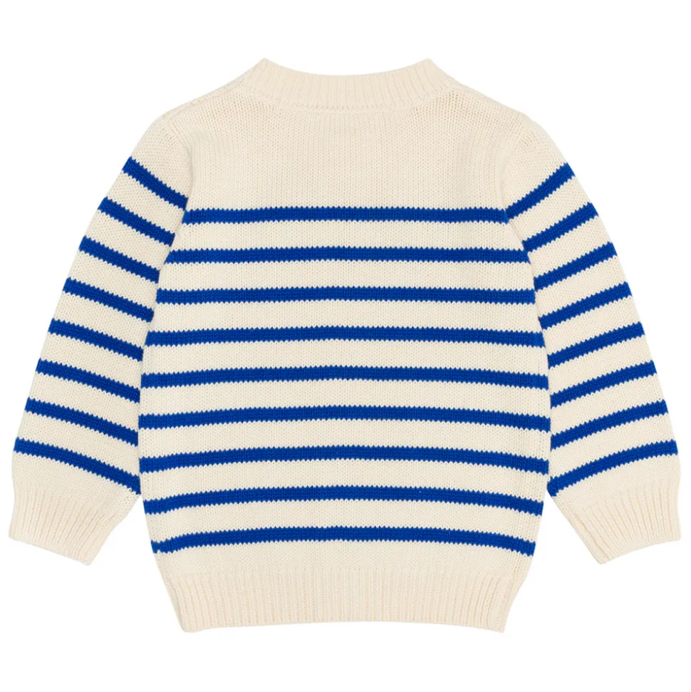 Unisex Cream and Blue Stripe Knit Cardigan