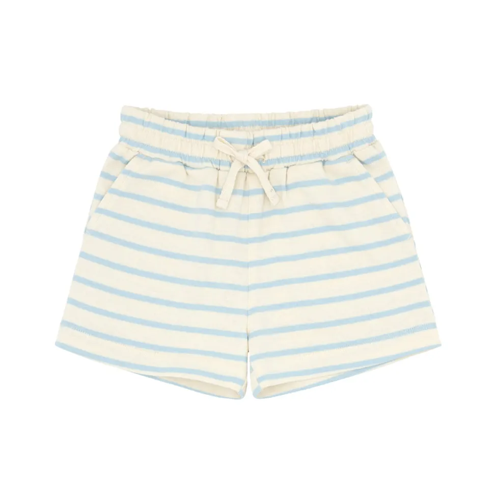 Unisex Cream And Powder Blue Stripe Shorts