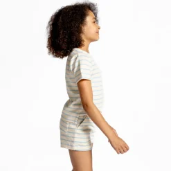 Unisex Cream And Powder Blue Stripe Shorts