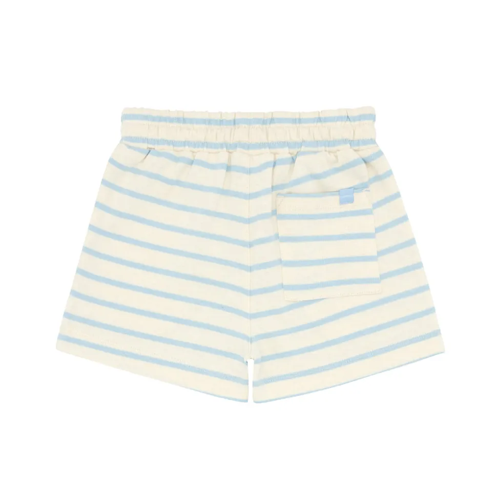 Unisex Cream And Powder Blue Stripe Shorts