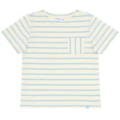 Unisex Cream And Powder Blue Stripe Boatneck Tee