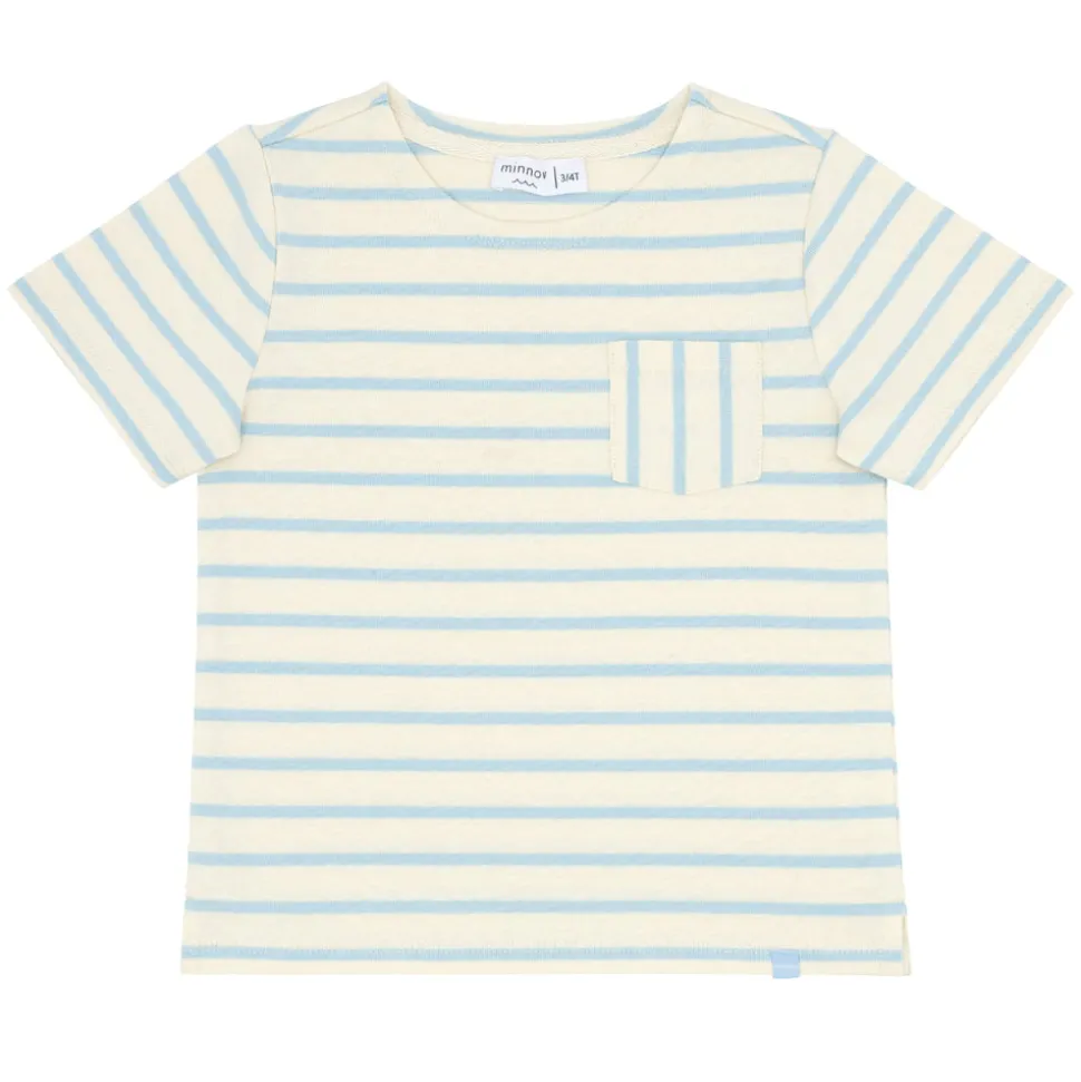 Unisex Cream And Powder Blue Stripe Boatneck Tee