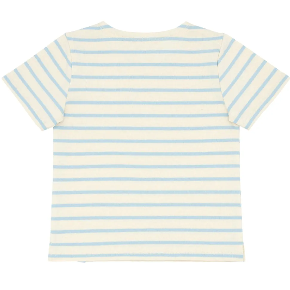 Unisex Cream And Powder Blue Stripe Boatneck Tee