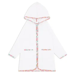 Unisex White French Terry Hooded Zipper Coverup With Island Blossom Trim
