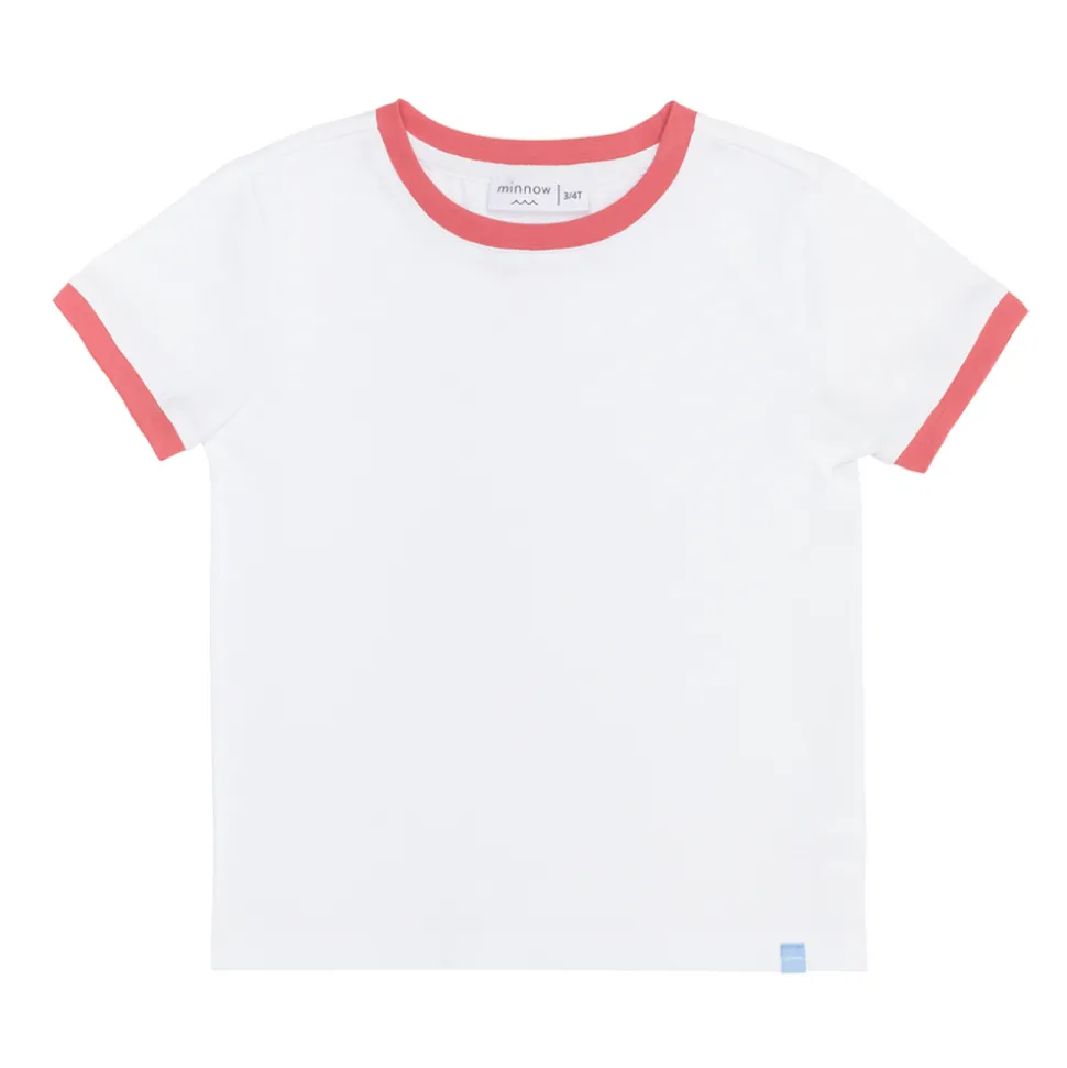 Unisex White Ringer Tee with Poppy Red Trim
