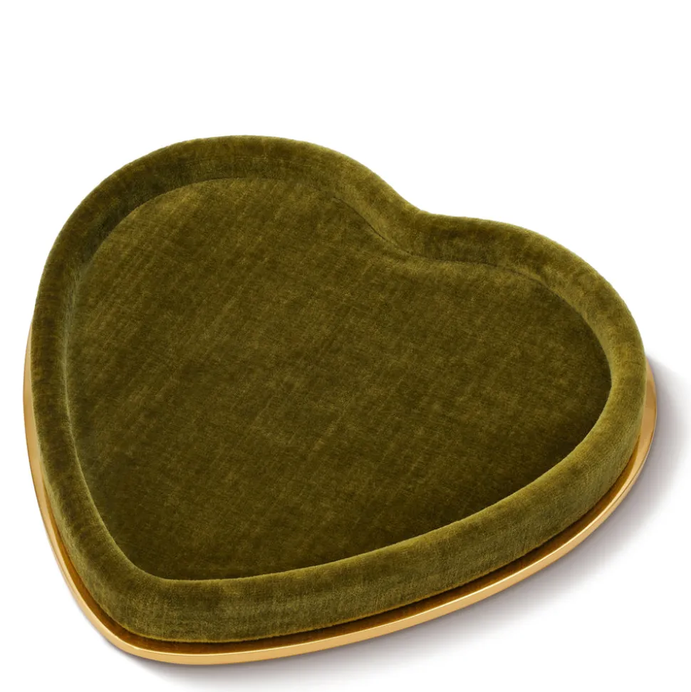 Valentina Velvet Heart Tray, Moss