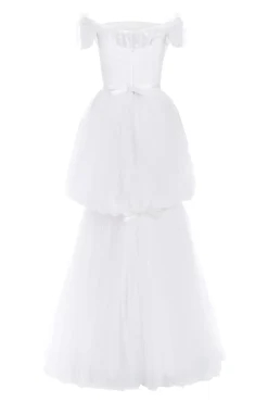 Valeria Off-The-Shoulder Ruched Tulle Gown